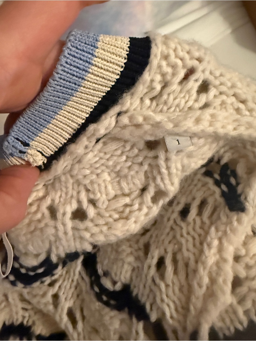 Sandro - Ludvik Cream Crochet Cardigan Sweater w Logo Patch Pocket - size Small - Picture 14 of 14